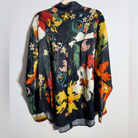 NWT Conditions Apply Floral Blouse 2X Navy Multicolor Button Front Viscose Plus - Picture 4 of 9